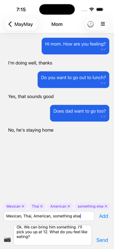 Composing a message with custom quick-reply options
