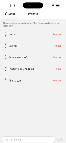 Managing preset messages for a senior